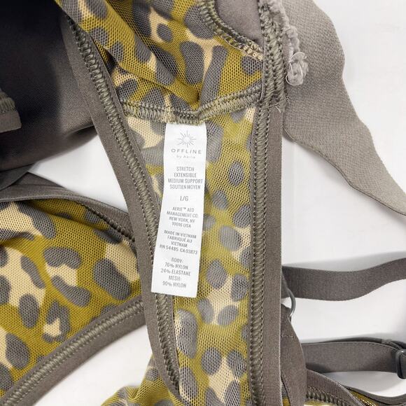 Aerie Offline Large Green Stretch Medium Support Sports Bra Leopard Keyhole Back - Picture 8 of 9